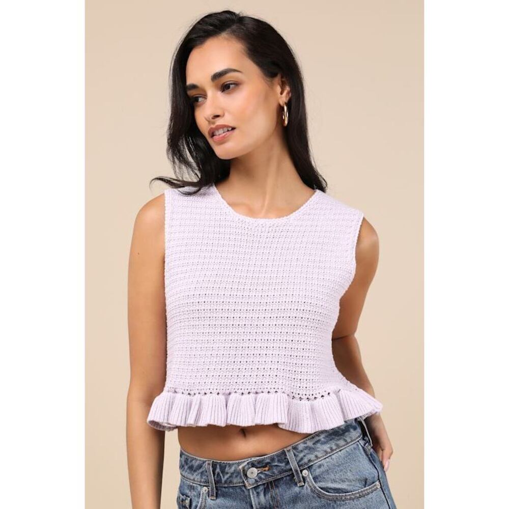 Lulus Flouncin' Around Lavender Cropped Ruffled Sweater Tank Purple - Size S